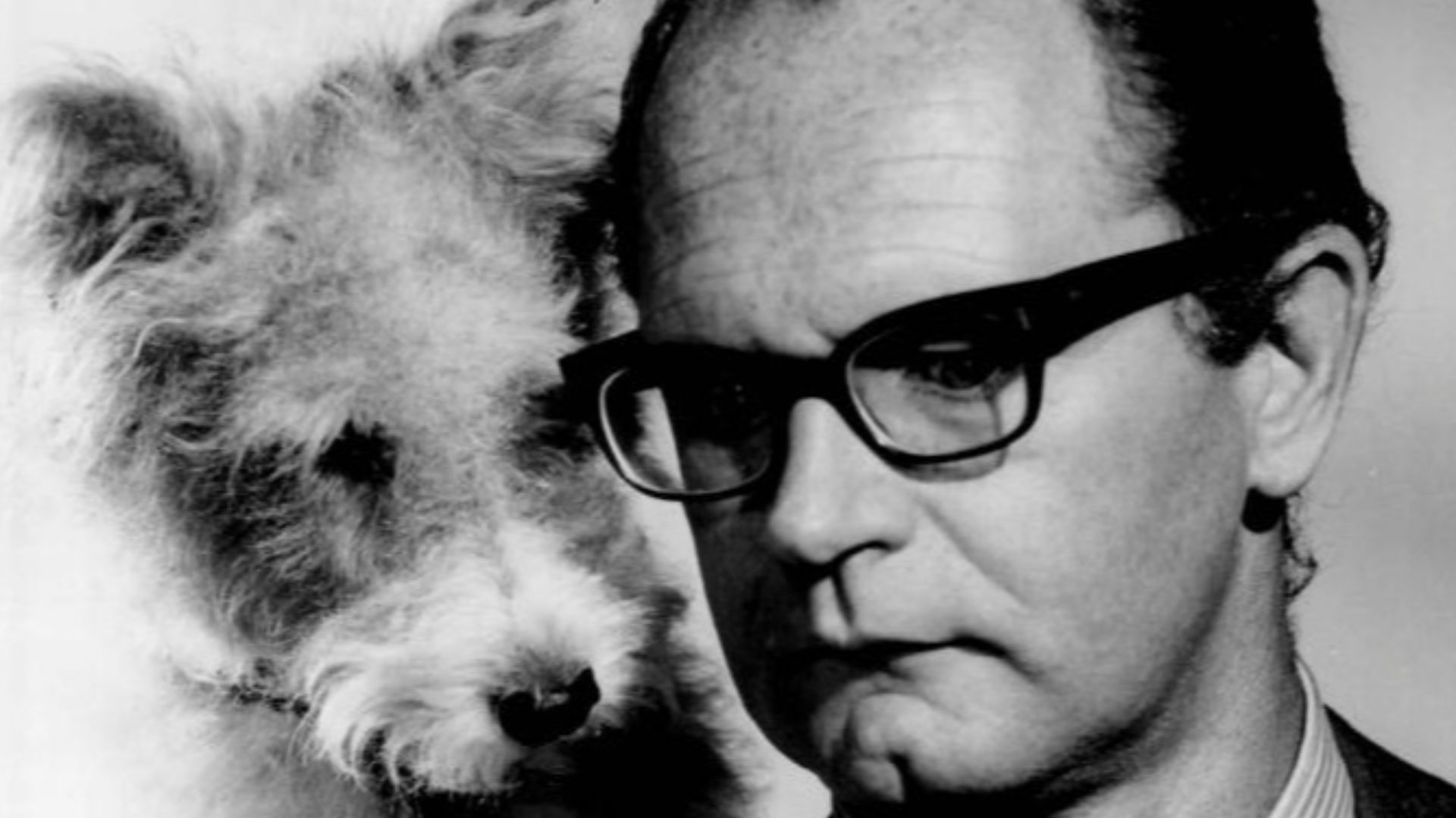 Publicity photo of American actor, Charles Nelson Reilly, and American canine performer,