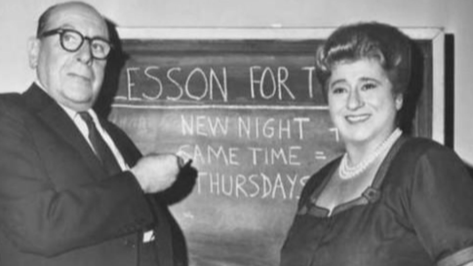 Publicity photo of Sir Cedric Hardwicke and Gertrude Berg for the television program Mrs. G. Goes to College.
