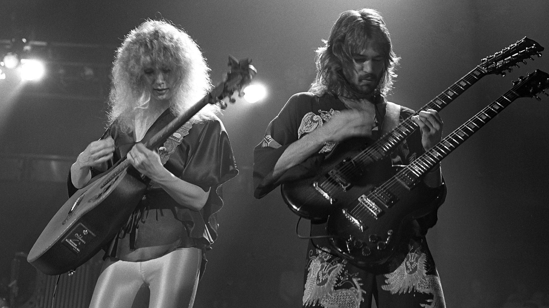 Nancy Wilson (left) and Roger Fisher (right) of the rock band Heart