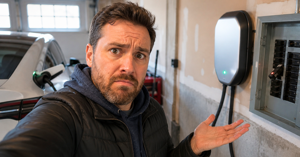 Frustrated EV Charging Garage Selfie