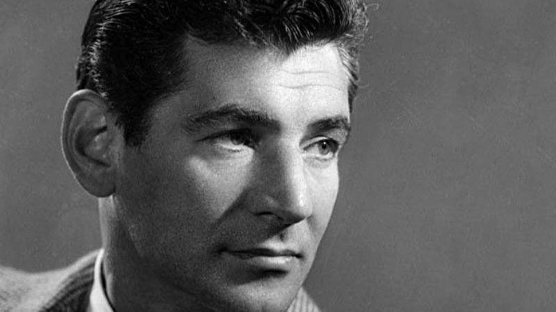 Publicity photo of Leonard Bernstein looking right