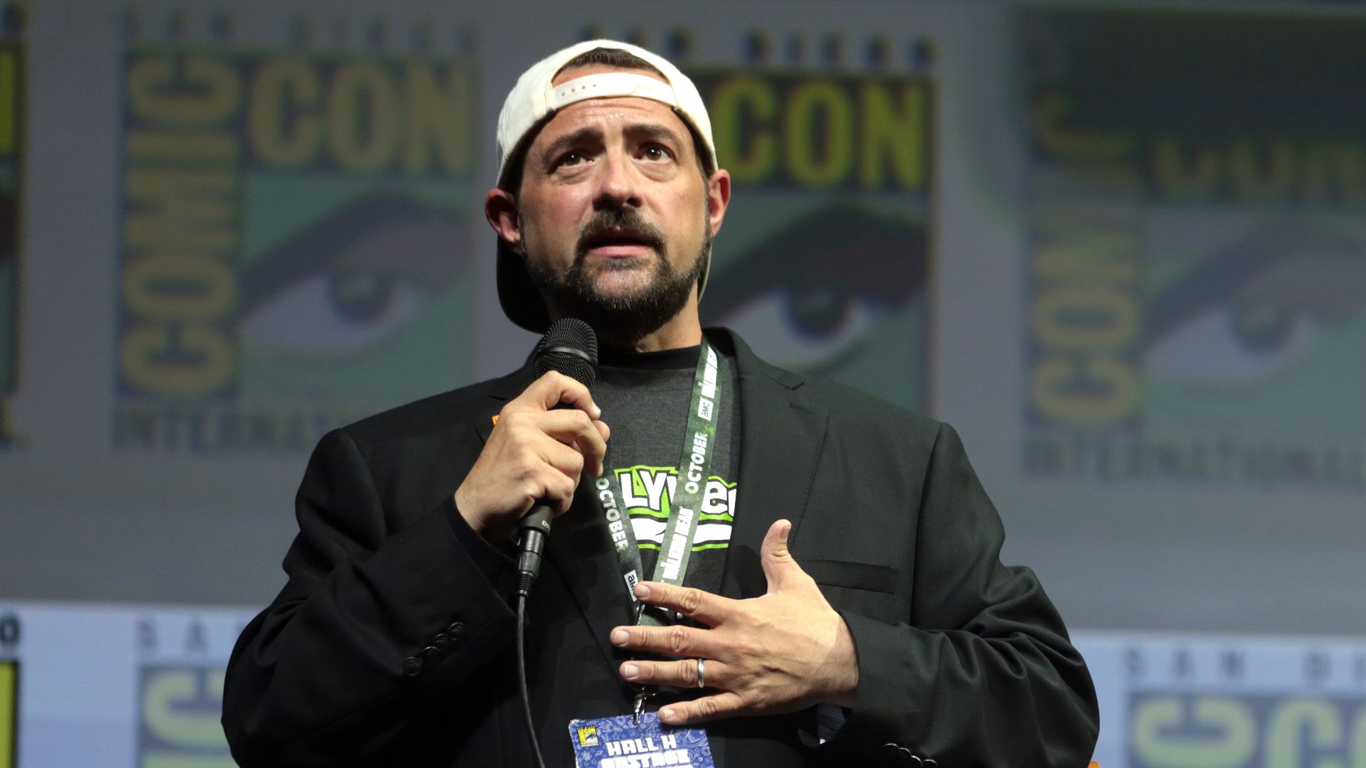Kevin Smith speaking at the 2018 San Diego Comic Con International at the San Diego Convention Center in San Diego, California.

Please attribute to Gage Skidmore if used elsewhere.