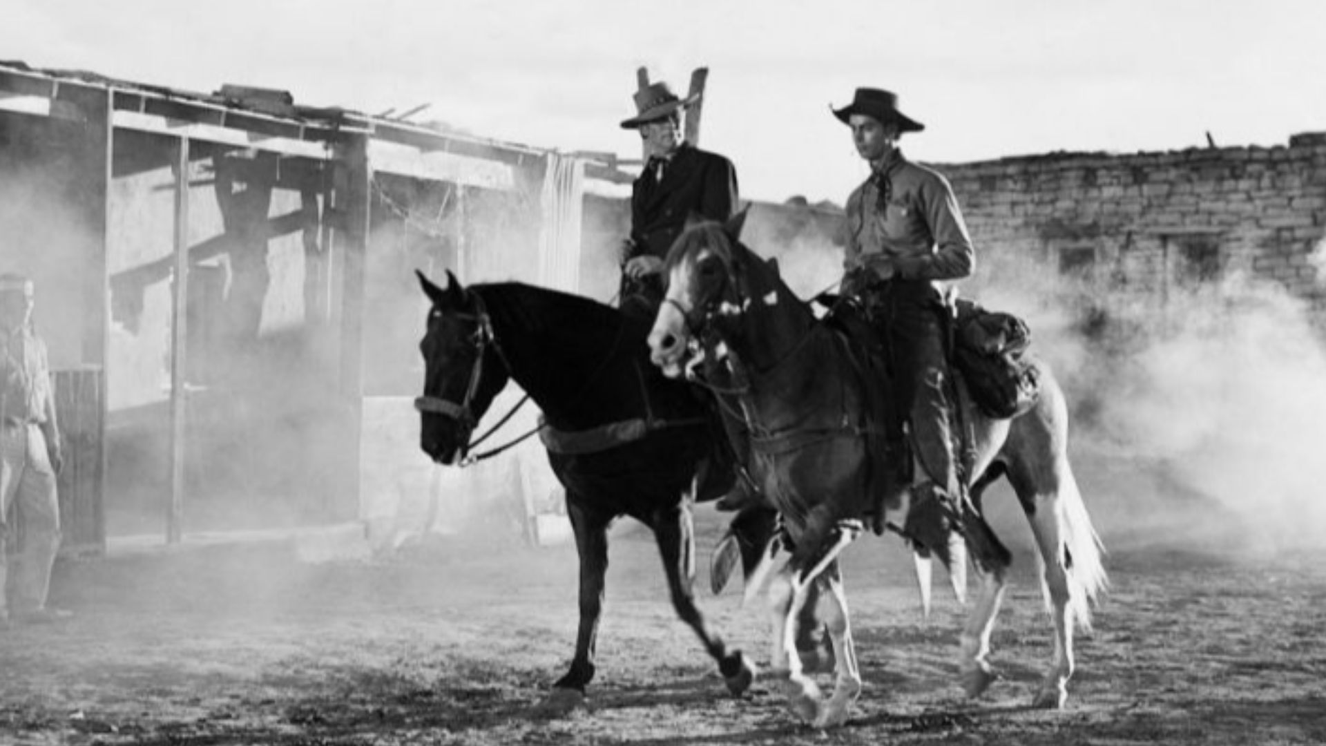 Walter Huston & Jack Buetel in The Outlaw (1943) - cropped screenshot