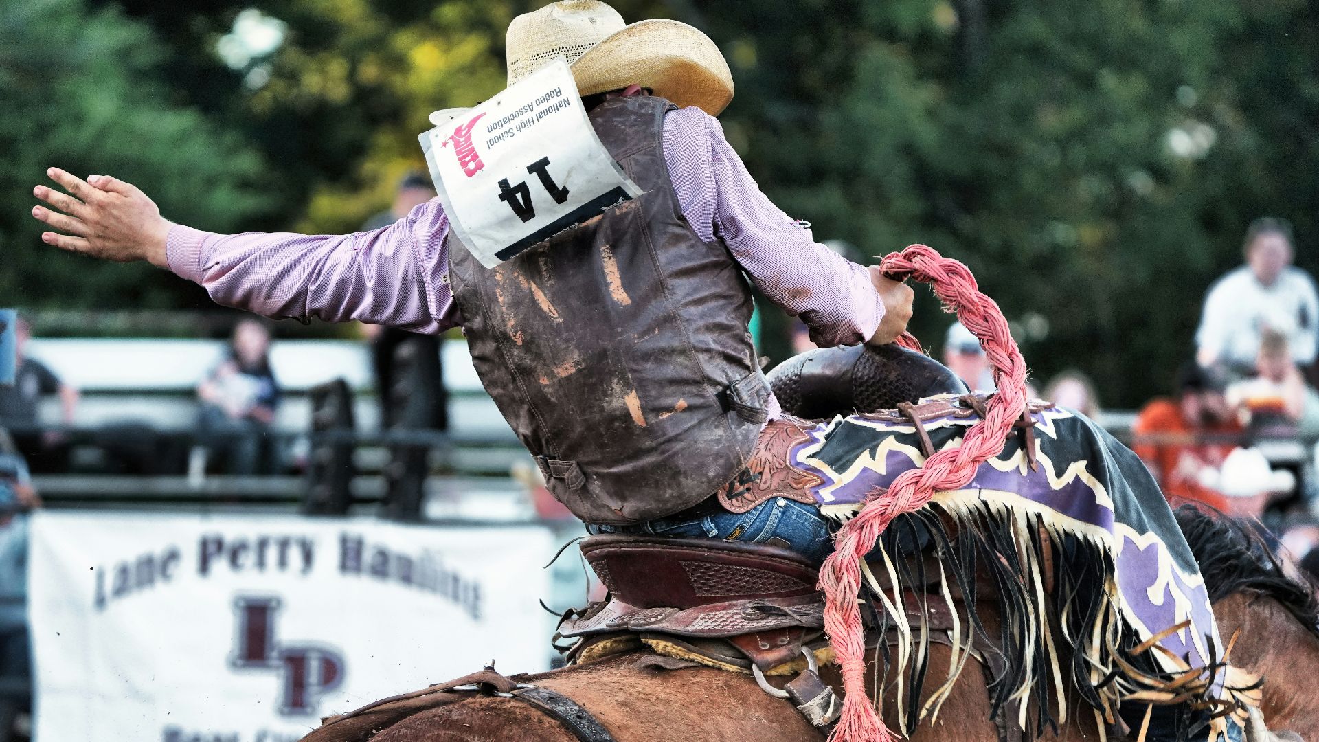 a man riding on the back of a brown horse