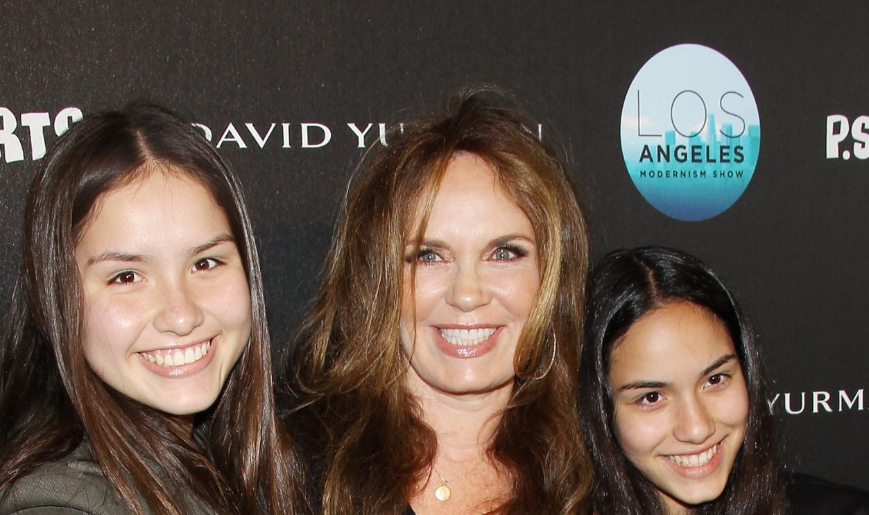 SANTA MONICA, CA - MAY 04: Catherine Bach (C) with her daughters arrive at P.S. Arts and David Yurman evening of Modernism held at Barker Hangar on May 4, 2012 in Santa Monica, California.