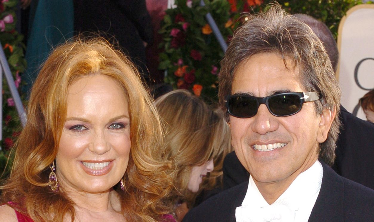 Catherine Bach and husband Peter Lopez during The 62nd Annual Golden Globe Awards - Arrivals at Beverly Hilton Hotel in Los Angeles, California, United States.