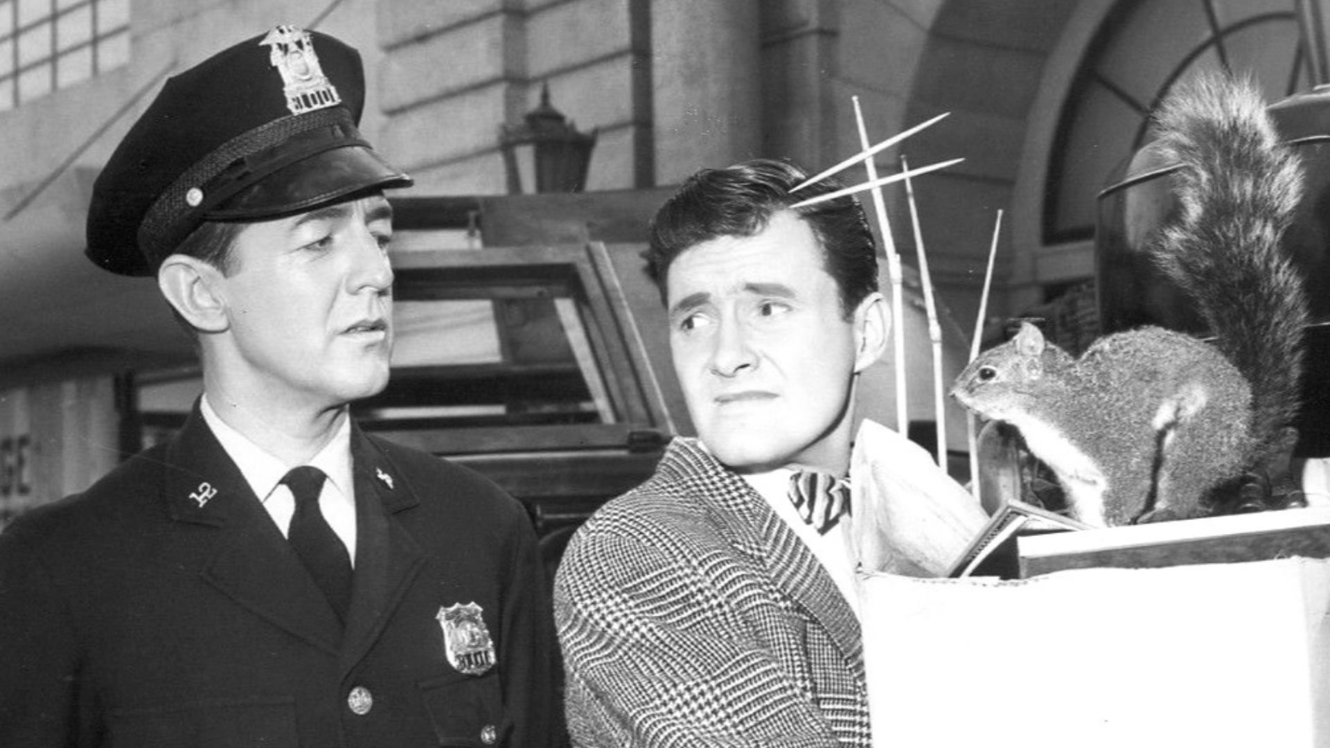 Photo of Orson Bean as Mr. Bevis and William Schallert as the policeman from the Twilight Zone episode