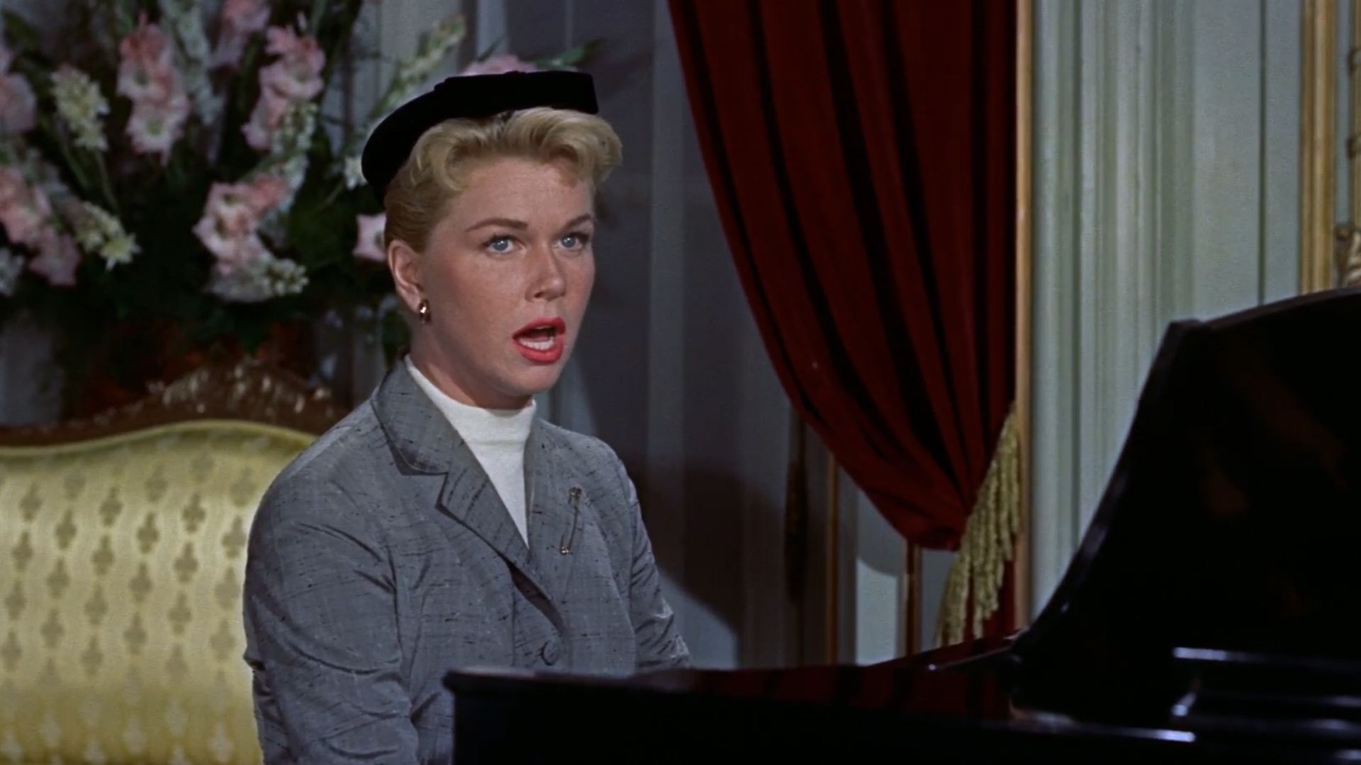 Screenshot of the film The Man Who Knew Too Much (1956) in which Doris Day performs the song Que Sera, Sera.