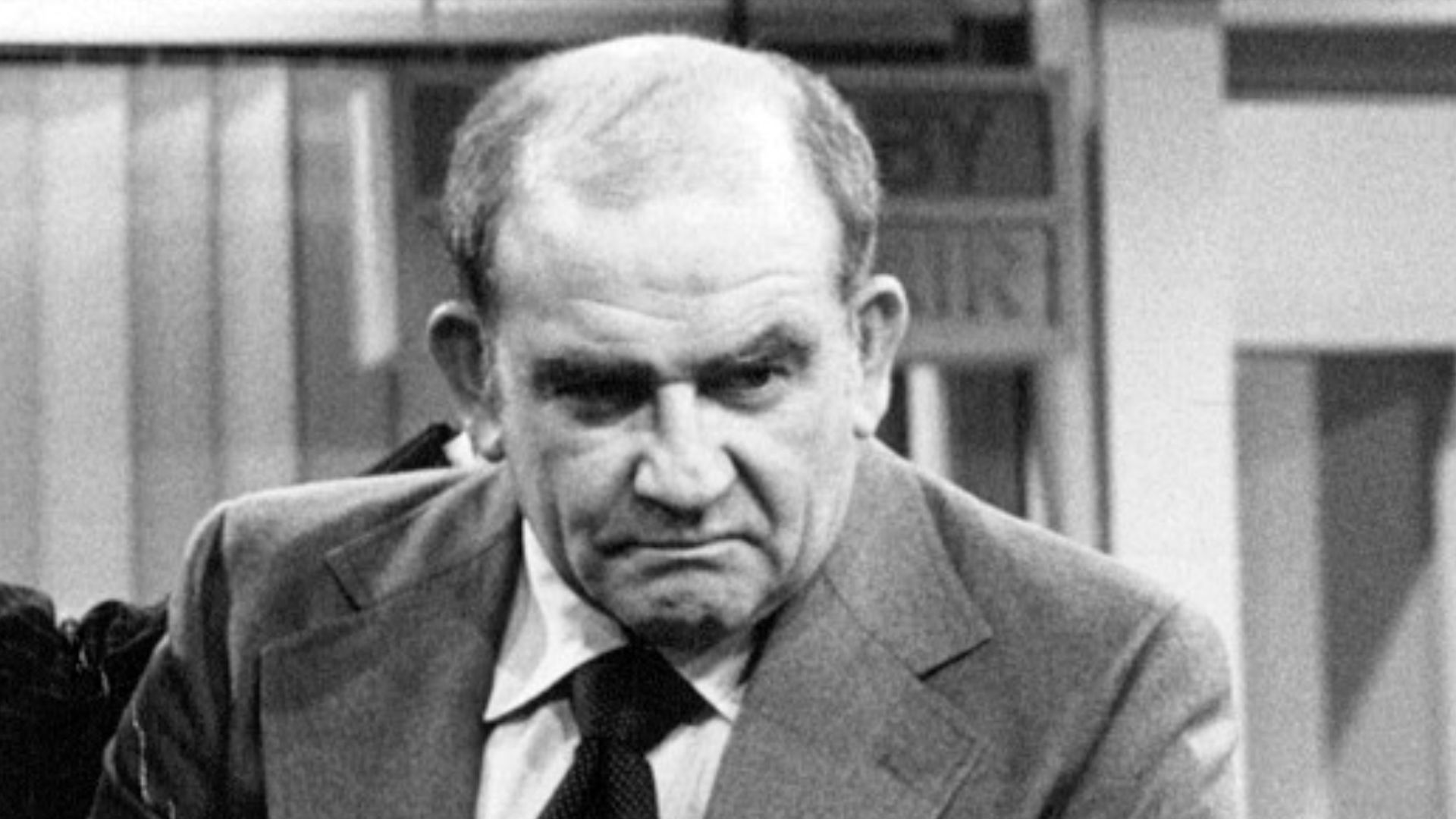 Photo of Ted Knight as Ted Baxter, Ed Asner as Lou Grant and Mary Tyler Moore as Mary Richards from the last episode of The Mary Tyler Moore Show-