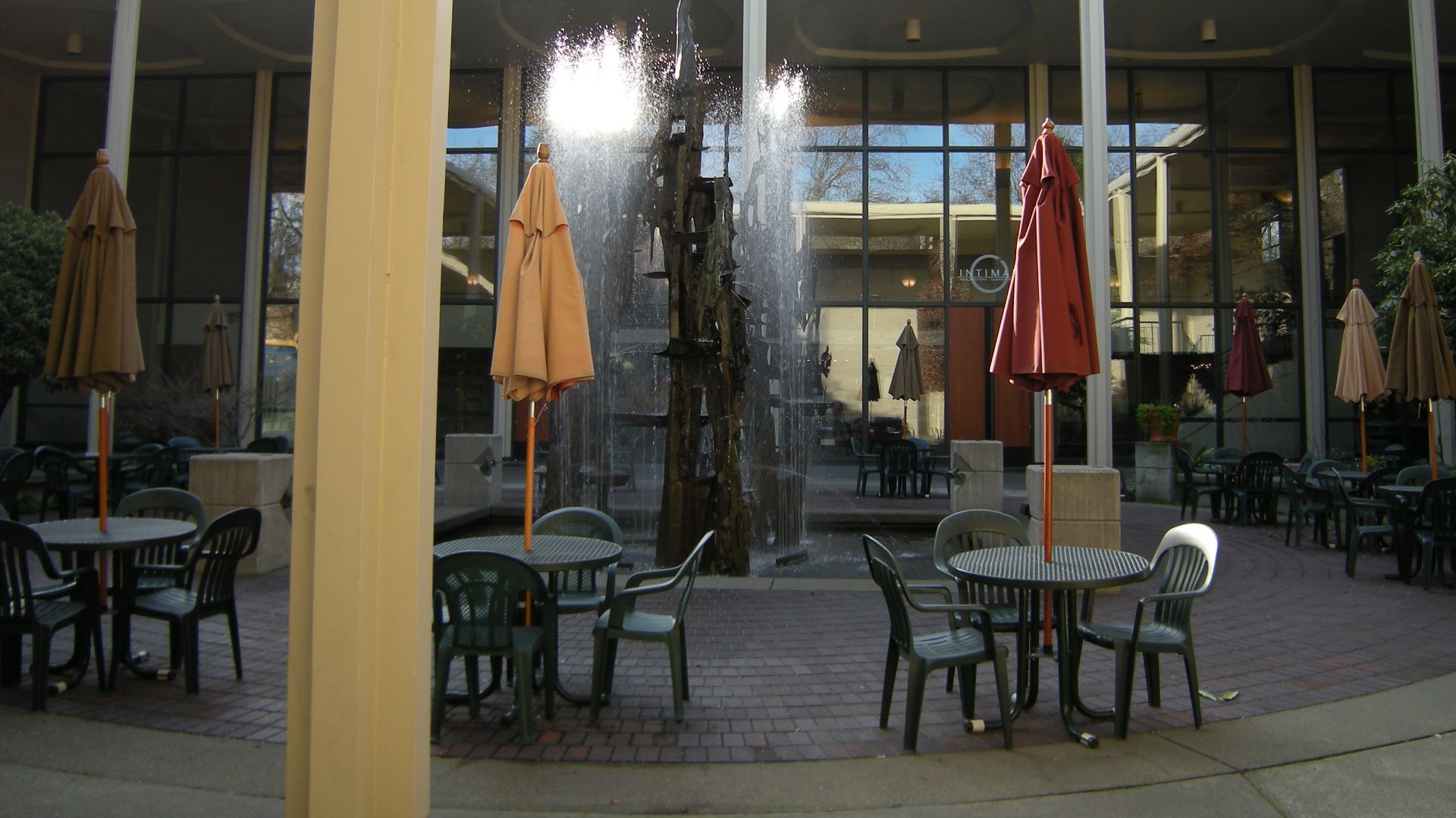 Courtyard of the Intiman Theater (later Cornish Playhouse), Seattle Center, Seattle, Washington.
