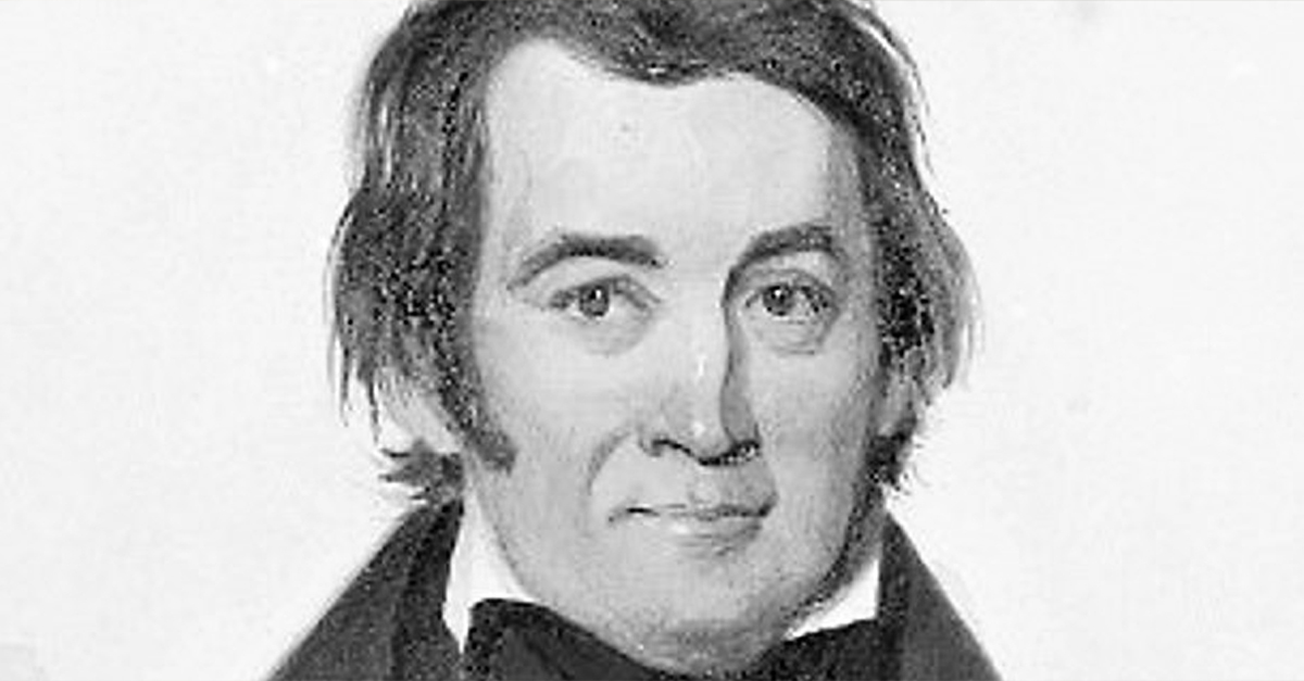 Portrait of Davy Crockett (1786-1836), an American hero, frontiersman, soldier, and politician.