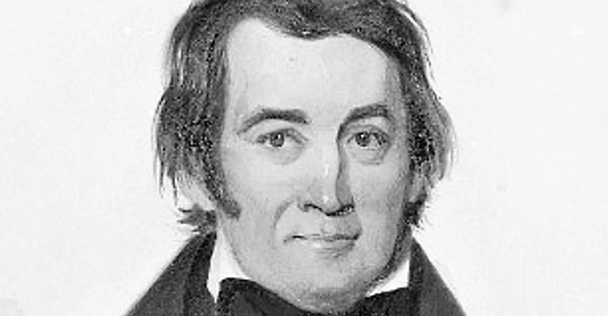 Portrait of Davy Crockett (1786-1836), an American hero, frontiersman, soldier, and politician.