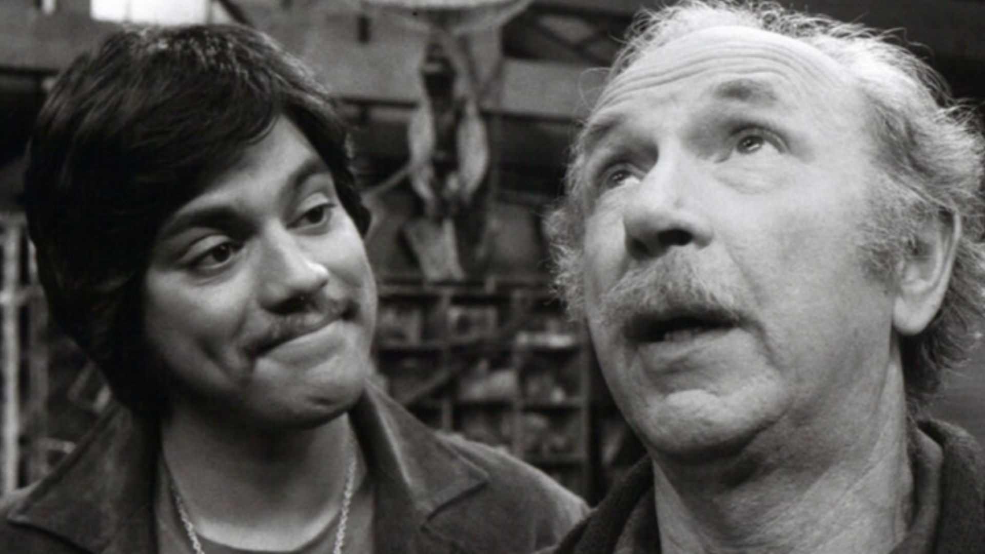 Publicity photo of Freddie Prinze and Jack Albertson to announce the premiere of the television program Chico and the Man.