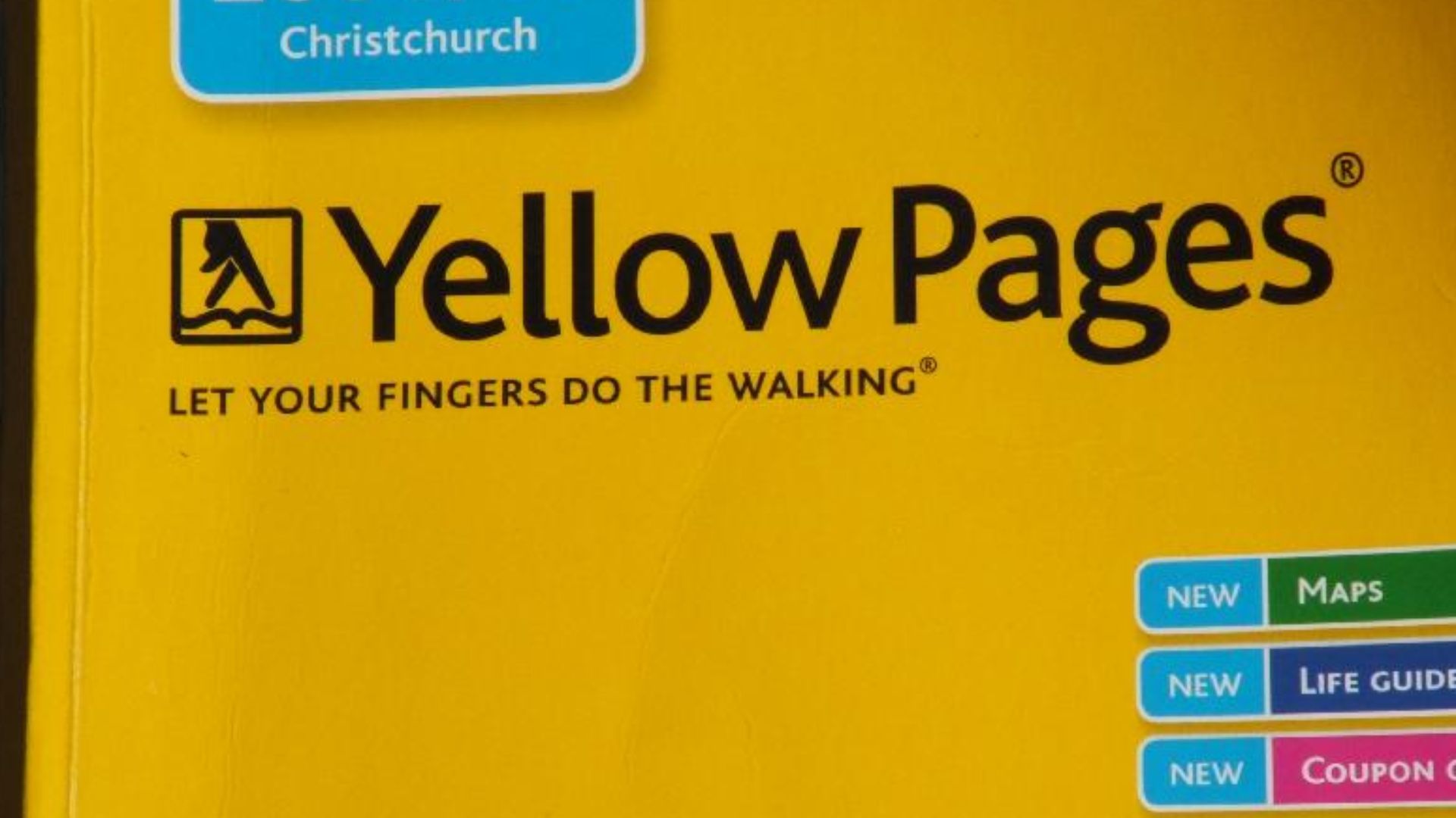 Photograph of the cover the Christchurch, New Zealand yellow pages