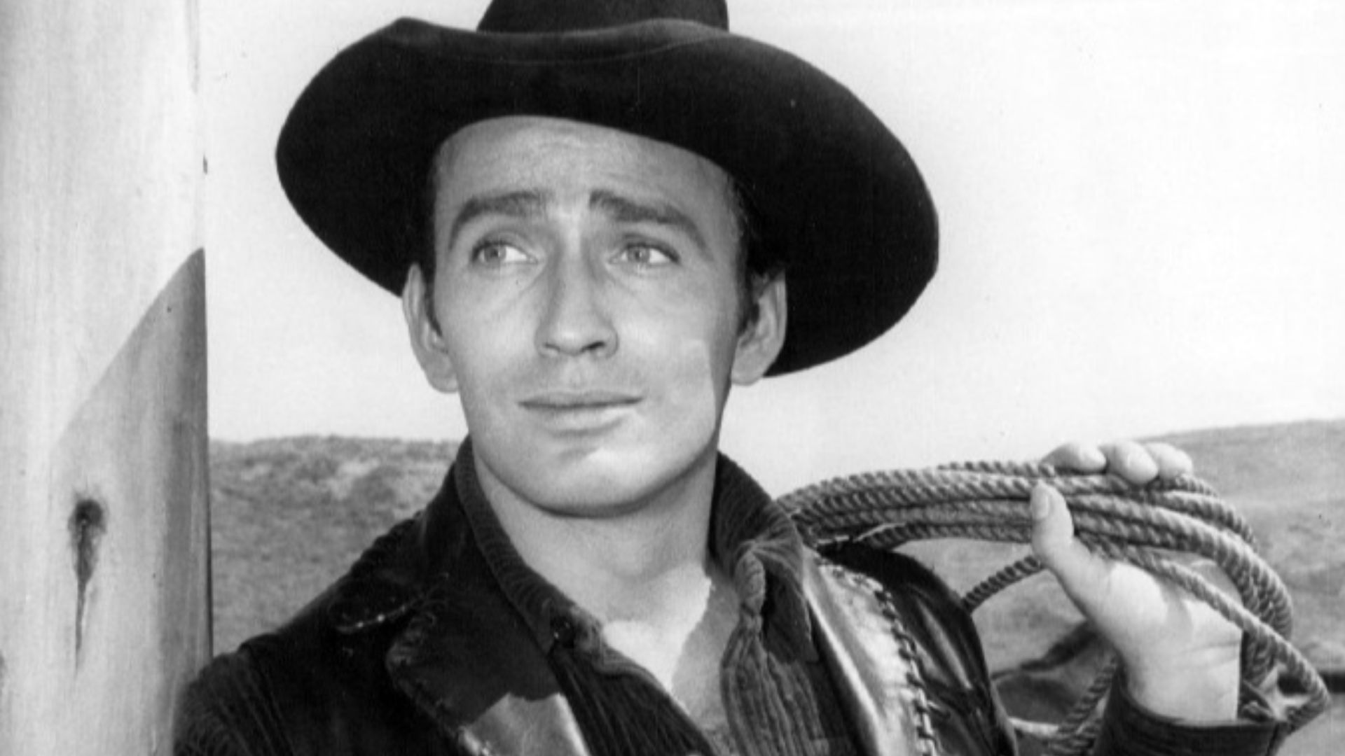 Photo of James Drury in the title role from the television program The Virginian.