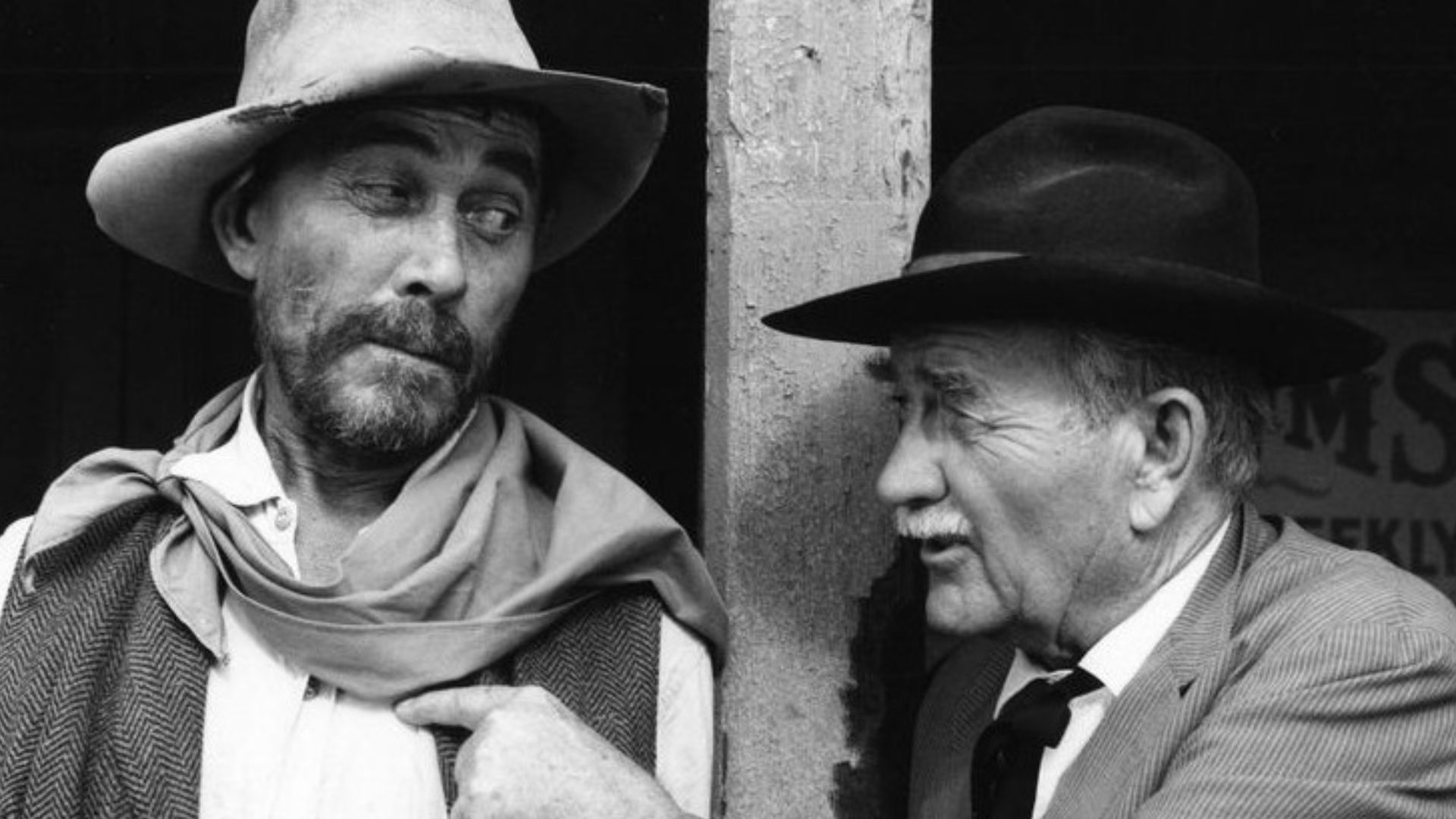Photo of Ken Curtis (Festus Hagen) and Milburn Stone (Doc Adams) from the television program Gunsmoke.