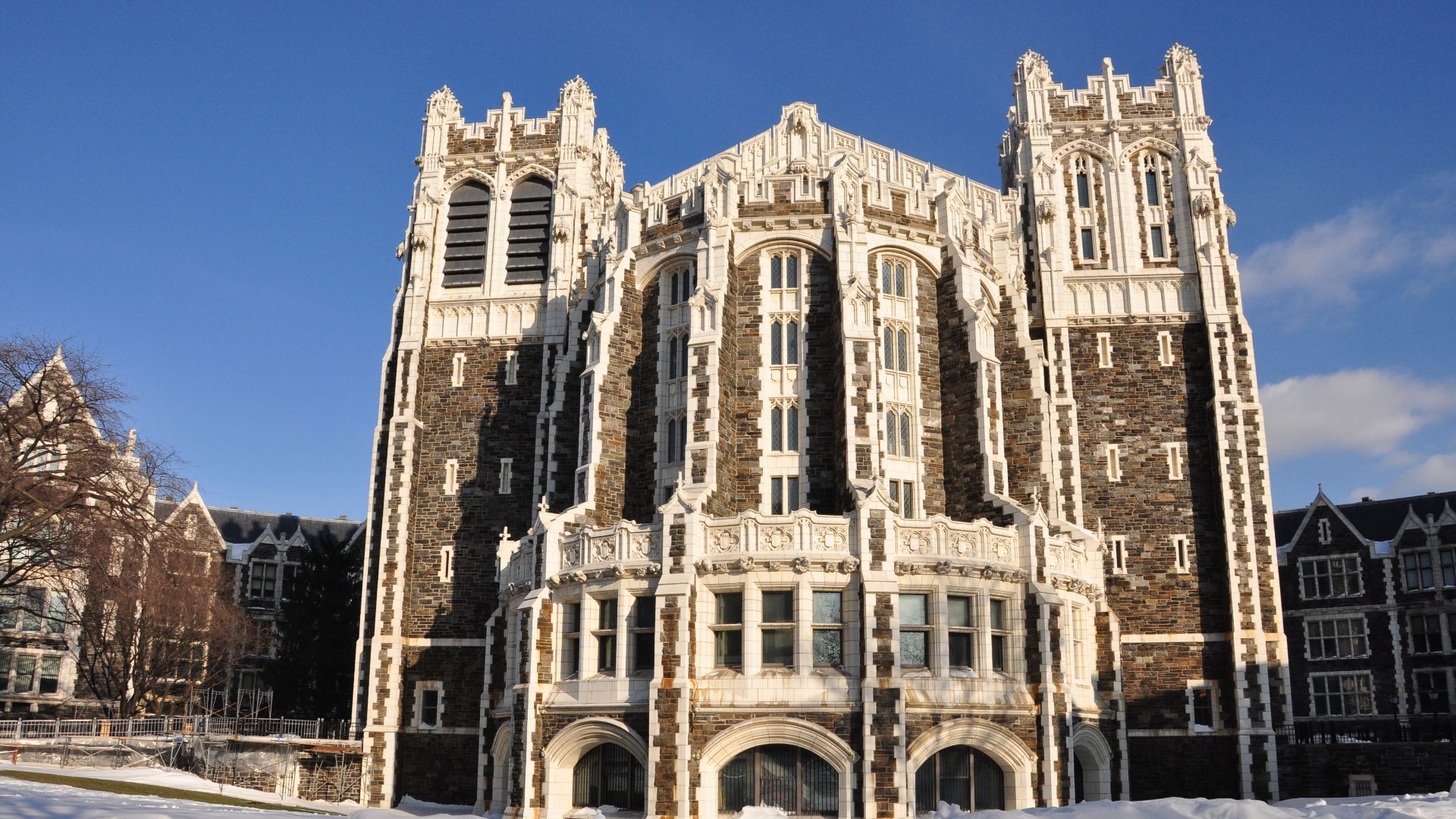 Shepard Hall, one of the main buildings of the City College of New York, is the centerpiece of the campus. It was modeled after a Gothic cathedral plan with its main entrance on St. Nicholas Terrace. It was named after Edward Morse Shepard (Class of 1869)