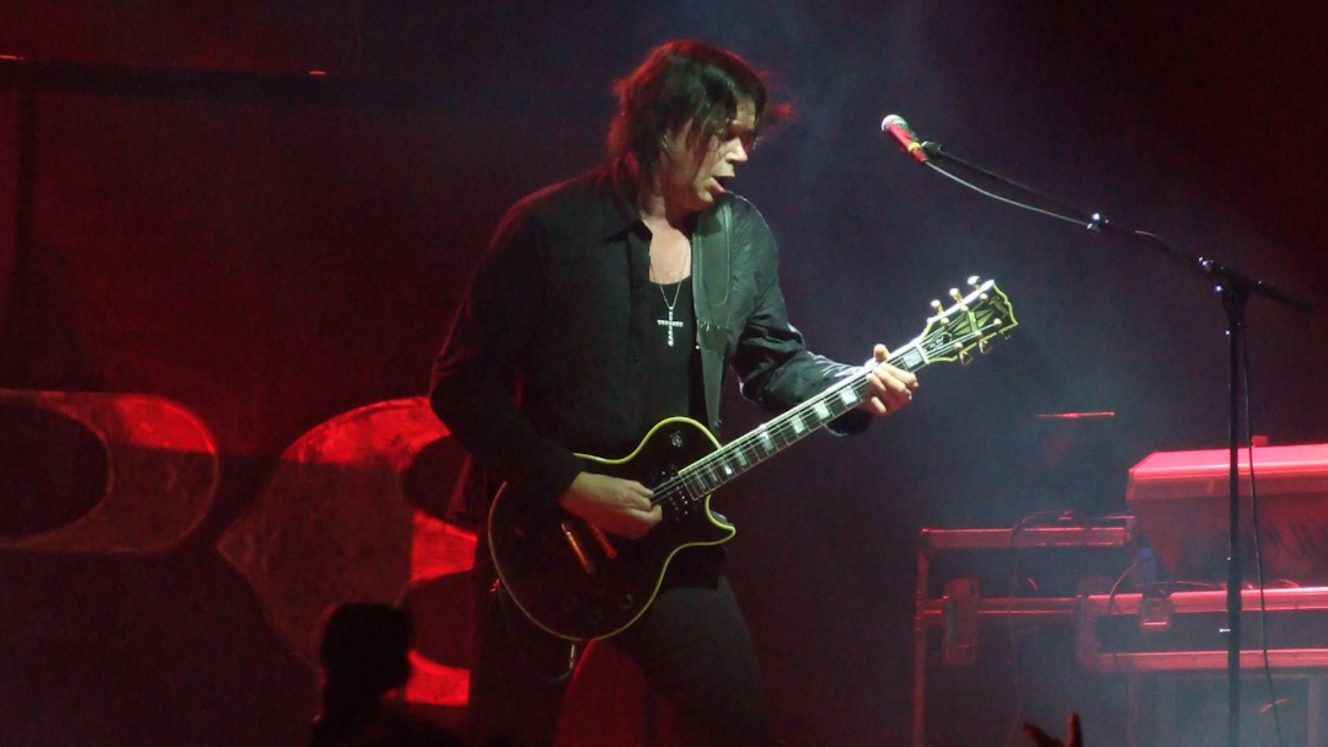 John Norum, guitarist of the Swedish rock band Europe, performing in Festivalna hall, Sofia during their Bag of Bones tour 2012.
