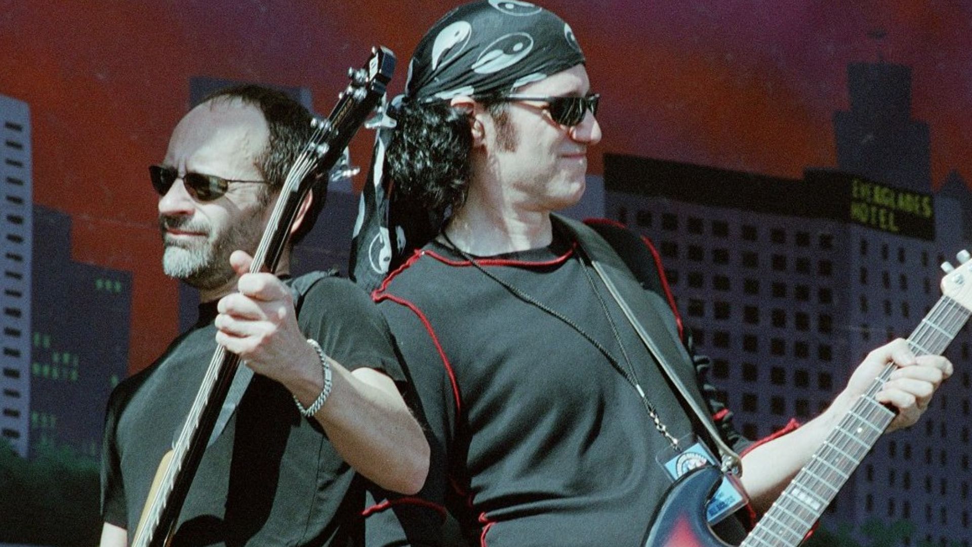 Mel Schacher and Bruce Kulick of Grand Funk Railroad performing at Gulfstream Park in Hallendale, FL.