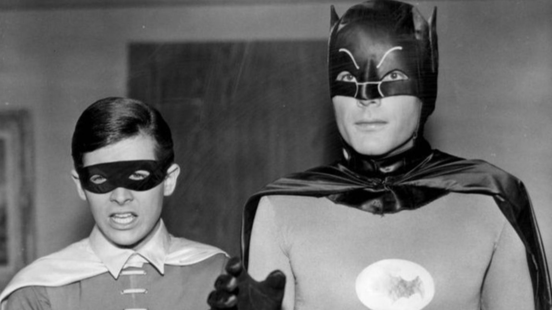 Photo of Burt Ward (Robin) and Adam West (Batman).