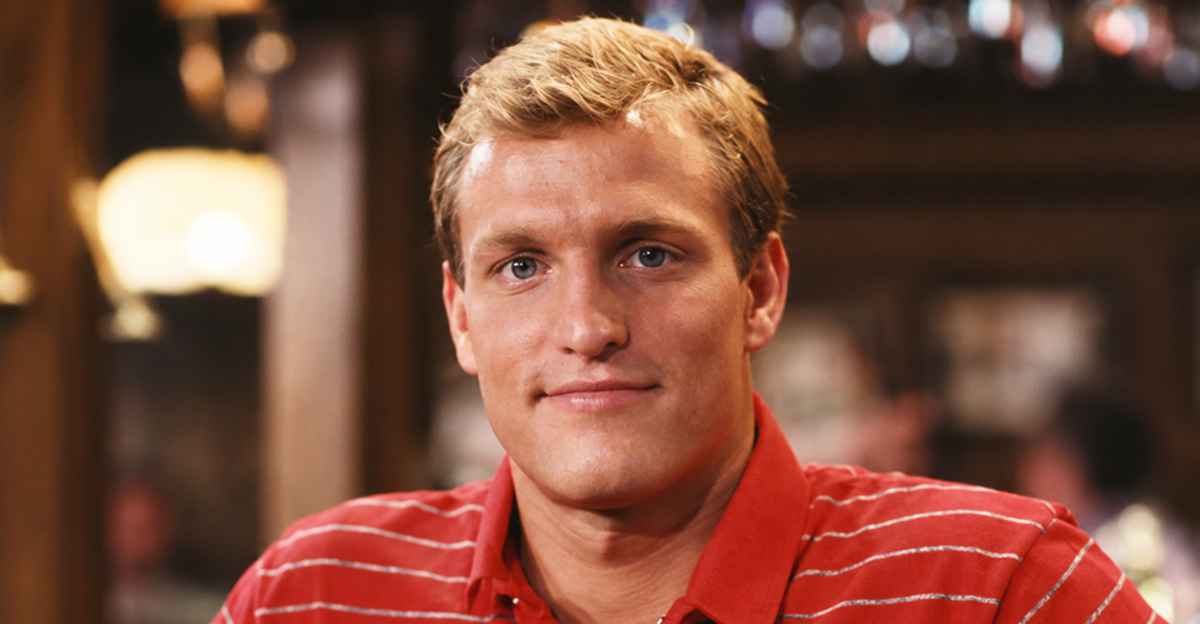 Screenshot of Woody Harrelson as bartender Woody Boyd on Cheers (1982-1993)