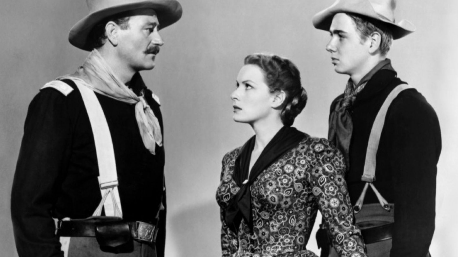 John Wayne, Maureen O'Hara & Claude Jarman, Jr. in Rio Grande - publicity still
