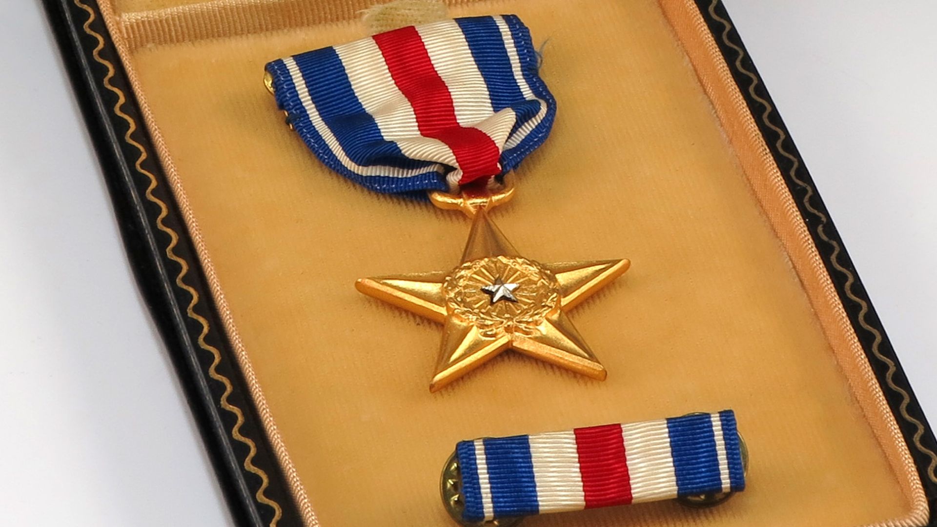 Silver Star medal with case, ribbon pin, and lapel button. Lt. James Robert Barnett earned this Silver Star for “gallantry in action” during the Vietnam War. He mailed it (along with his other military medals and commendations) to President Gerald R. Ford
