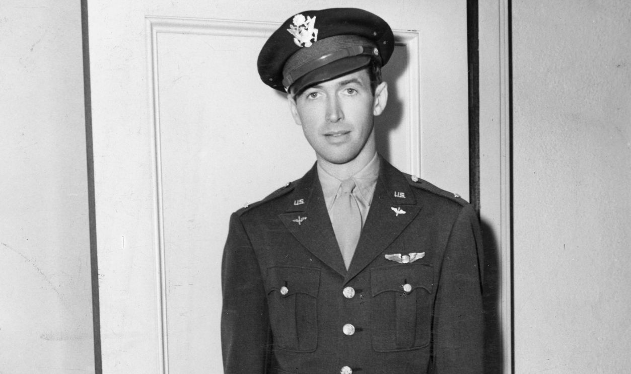 Portrait of American actor lieutenant colonel James Stewart (1908 - 1997), 1944. He had just been named chief of staff of a Liberator bomber combat wing, and recently had been awarded both the Oak Leaf Cluster and the Distinguished Flying Cross for his service.
