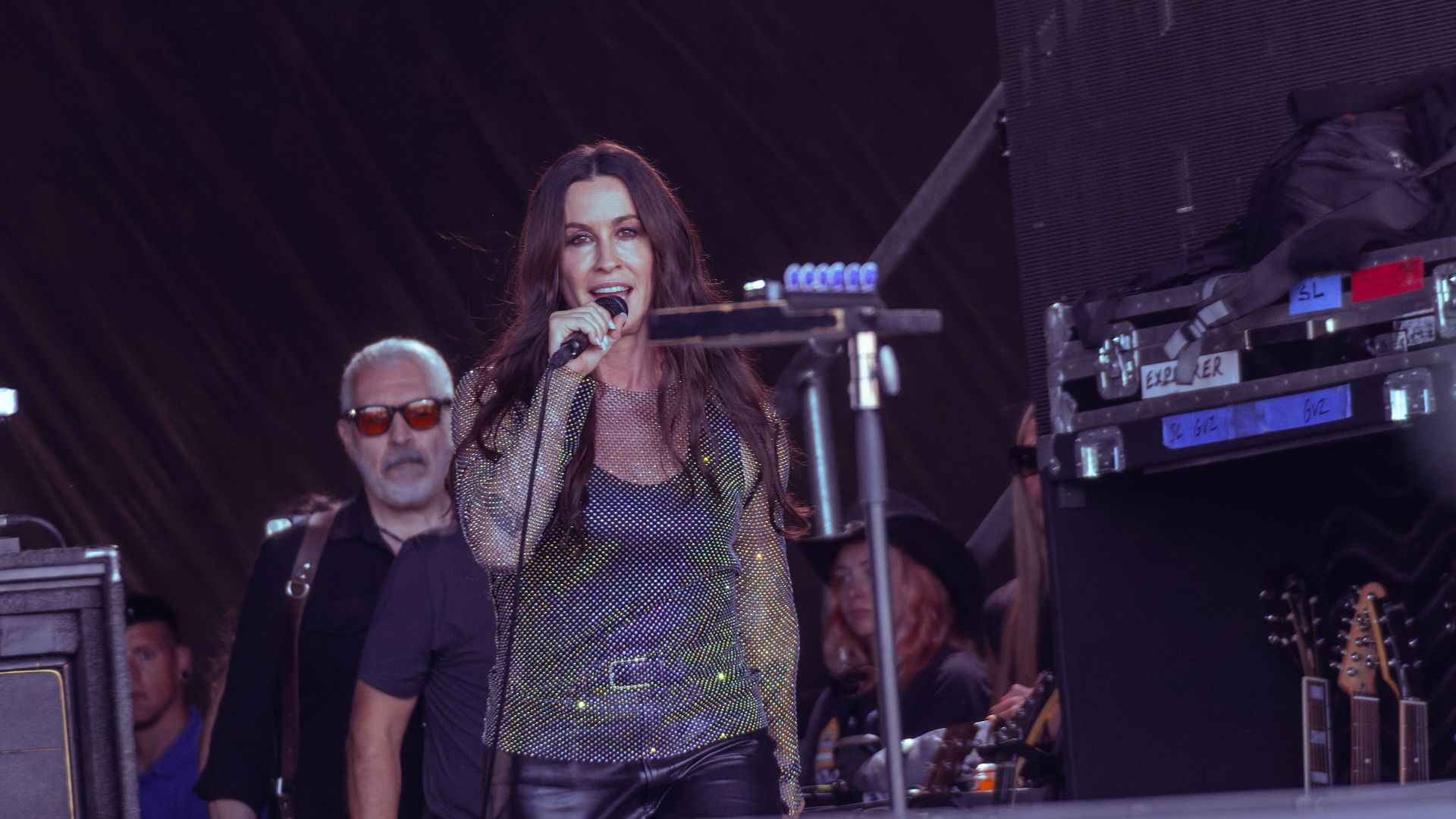 Alanis Morissette performing at the 2025 Glastonbury Festival at Worthy Farm in Somerset, England.