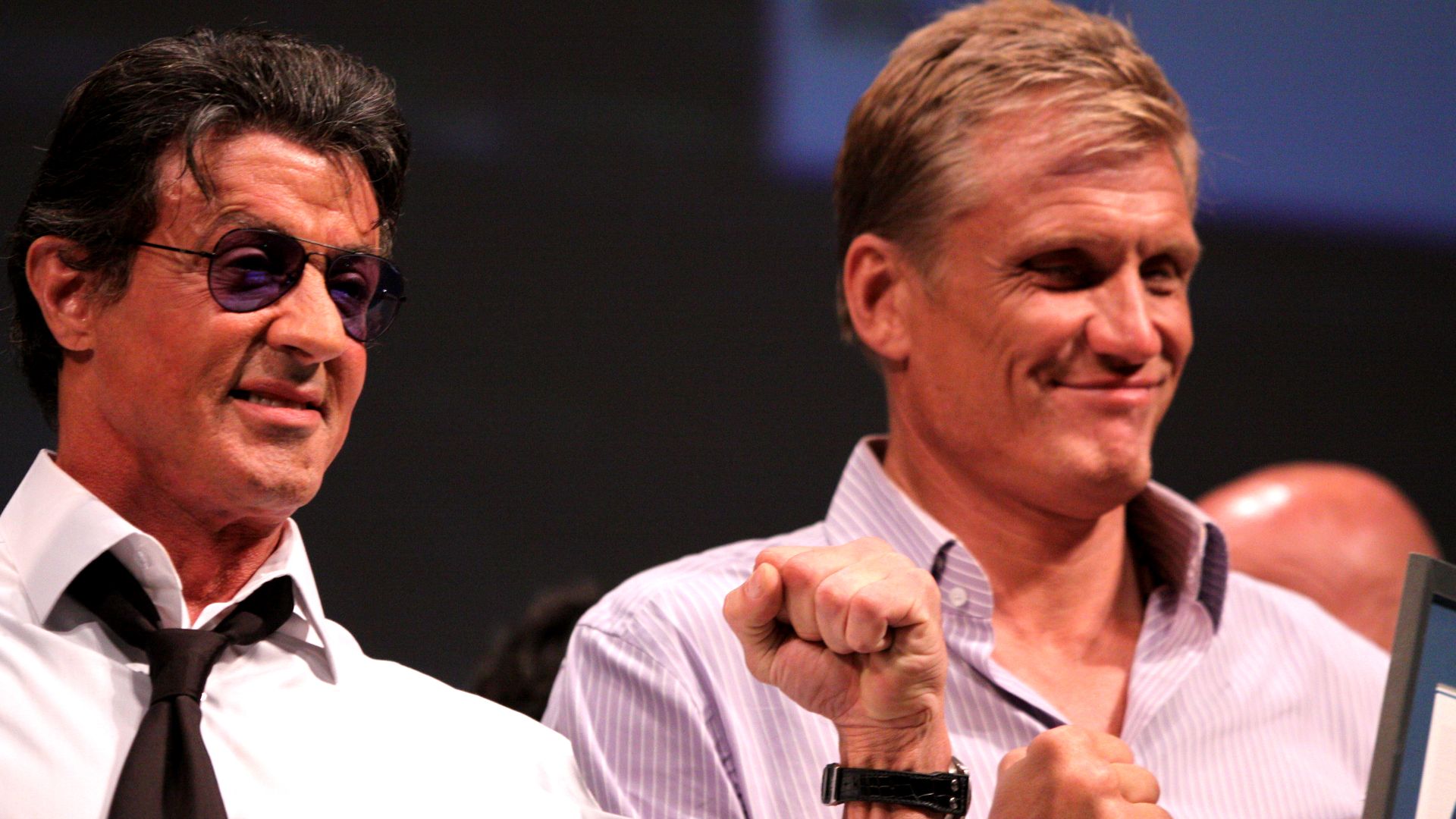 Actors Sylvester Stallone and Dolph Lundgren at the Expendables panel at the 2010 San Diego Comic Con in San Diego, California.

Please attribute to Gage Skidmore if used elsewhere.
