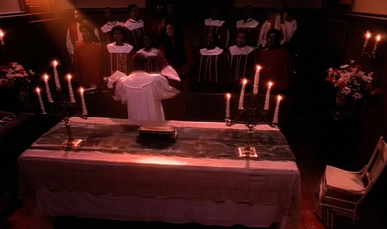 Screenshot of Madonna in the Like A Prayer music video (1989) 