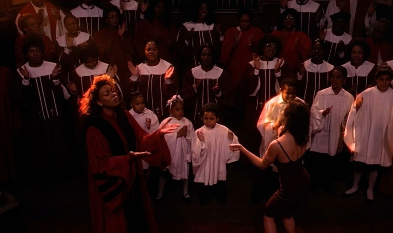 Screenshot of Madonna in the Like A Prayer music video (1989) 
