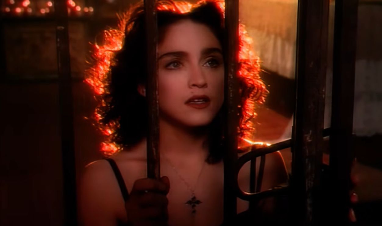 Screenshot of Madonna in the Like A Prayer music video (1989) 