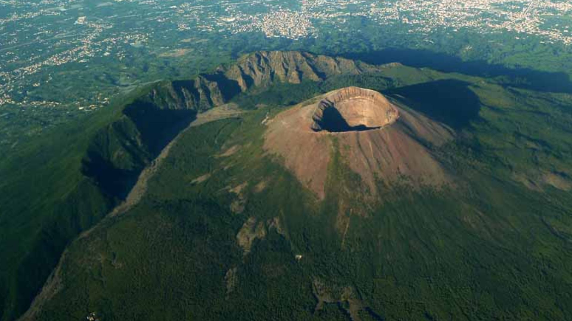 Aerial photo of Vesuvius volcano in Italy.
