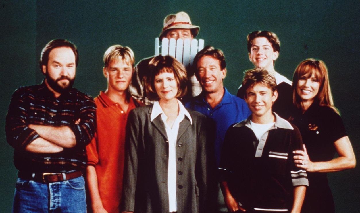 The cast of "Home Improvement." Back: Earl Hindman and Taran Smith. Front from L-R: Richard Karn, Zachary Ty Bryan, Patricia Richardson, Tim Allen, Jonathan Taylor Thomas and Debbe Dunning.