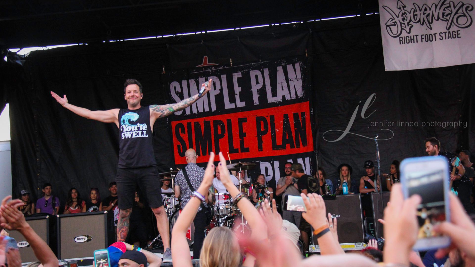 Simple Plan getting the crowd excited at the beginning of their set in Denver, CO during the 2018 Van's Warped Tour.