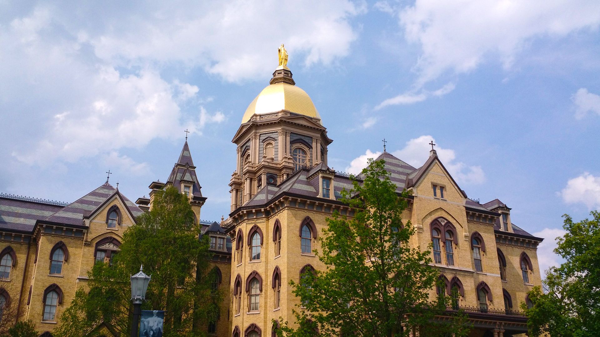 The Main Building, Golden Dome, at the University of Notre Dame in Notre Dame, Indiana.