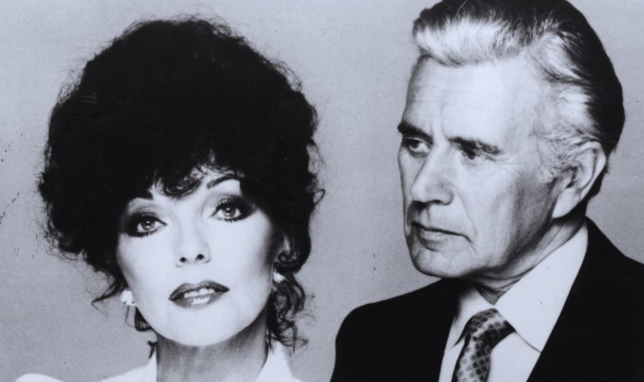 British actress Joan Collins and her 'Dynasty' TV series co-star John Forsythe.