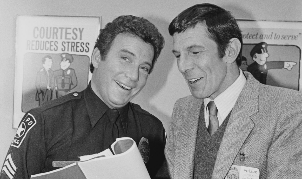 William Shatner and Leonard Nimoy Looking at Script for T.J. Hooker