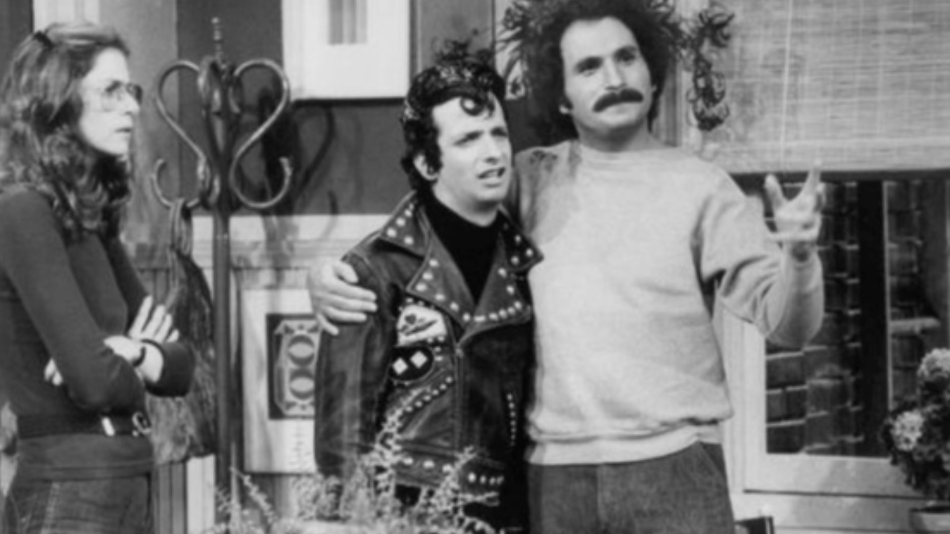 Photo of Marcia Strassman (Julie Kotter), Ron Palillo (Arnold Horshack), and Gabe Kaplan (Gabe Kotter) in a scene from Welcome Back, Kotter.