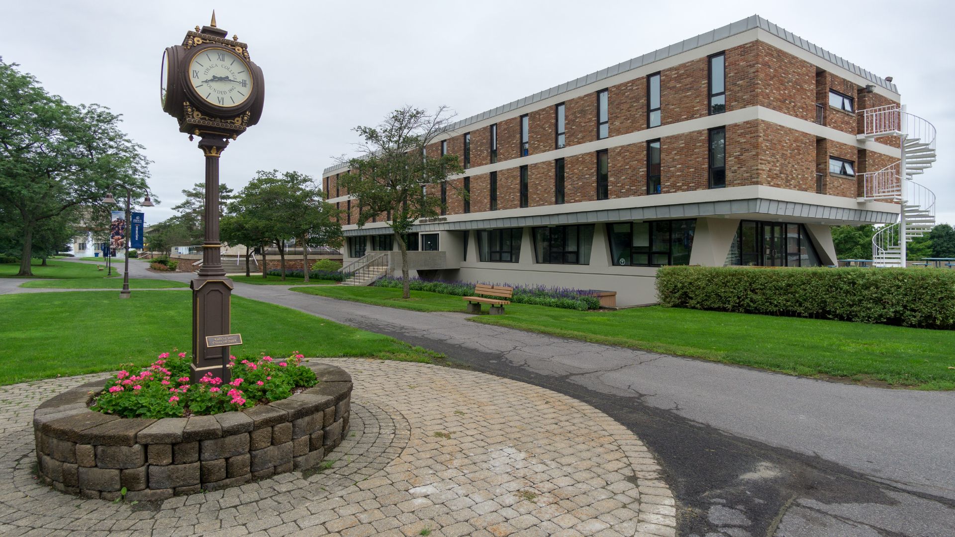 Muller Faculty Center and Class of 2003 clock, Ithaca College campus