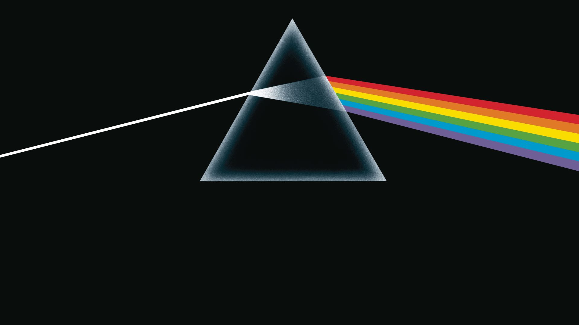 Pink Floyd's The Dark Side of the Moon album cover. It features a prism refracting white light into a rainbow on a black background