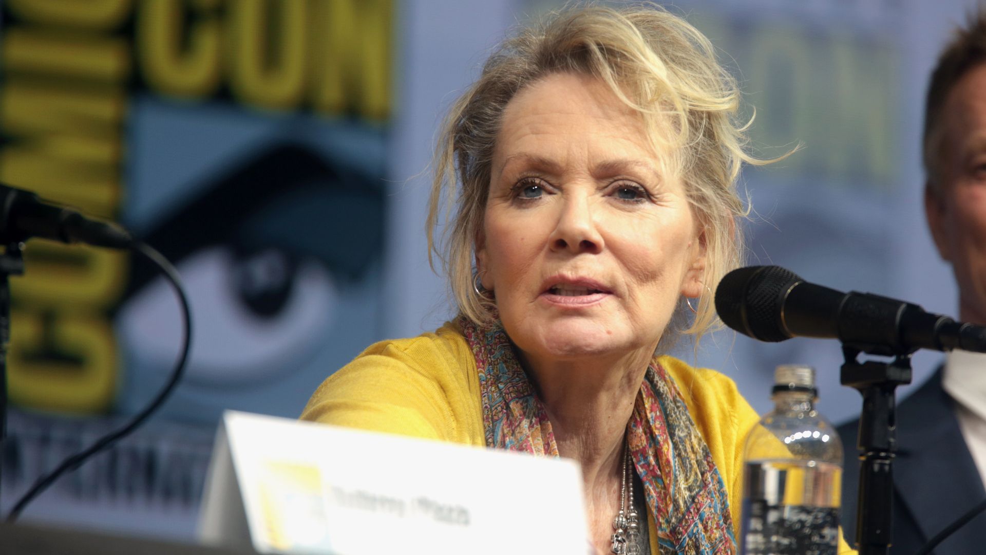 Jean Smart speaking at the 2018 San Diego Comic Con International, for