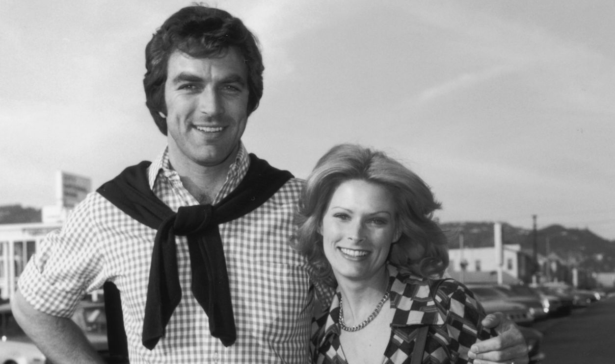 American actor Tom Selleck poses outdoors with his first wife, actor Jacquelyn Ray, Los Angeles, California - 1974