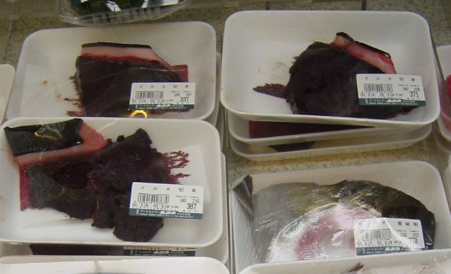 Dolphin meat at market.