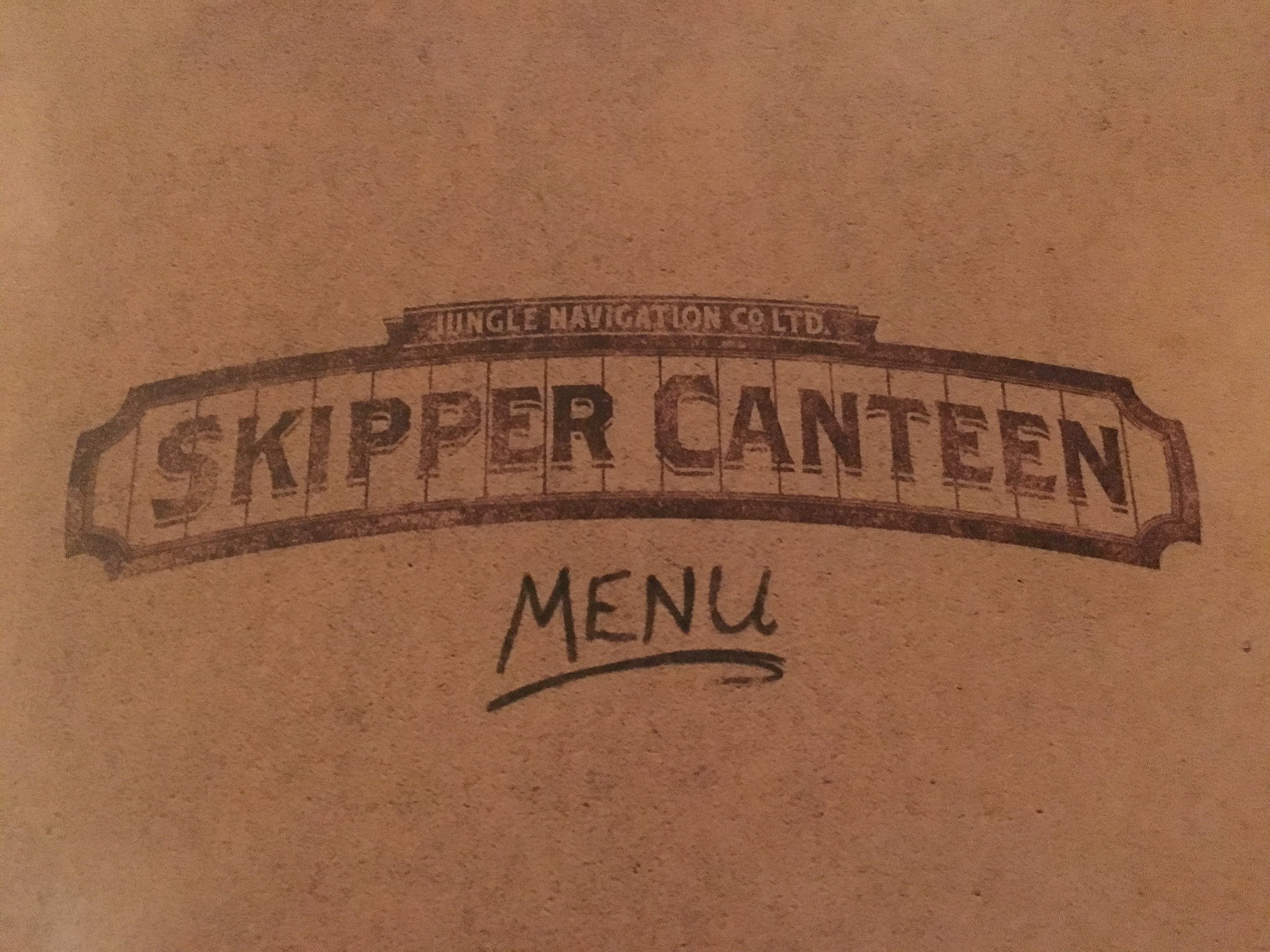 Logo on menu for Jungle Skipper Canteen at Magic Kingdom Park.