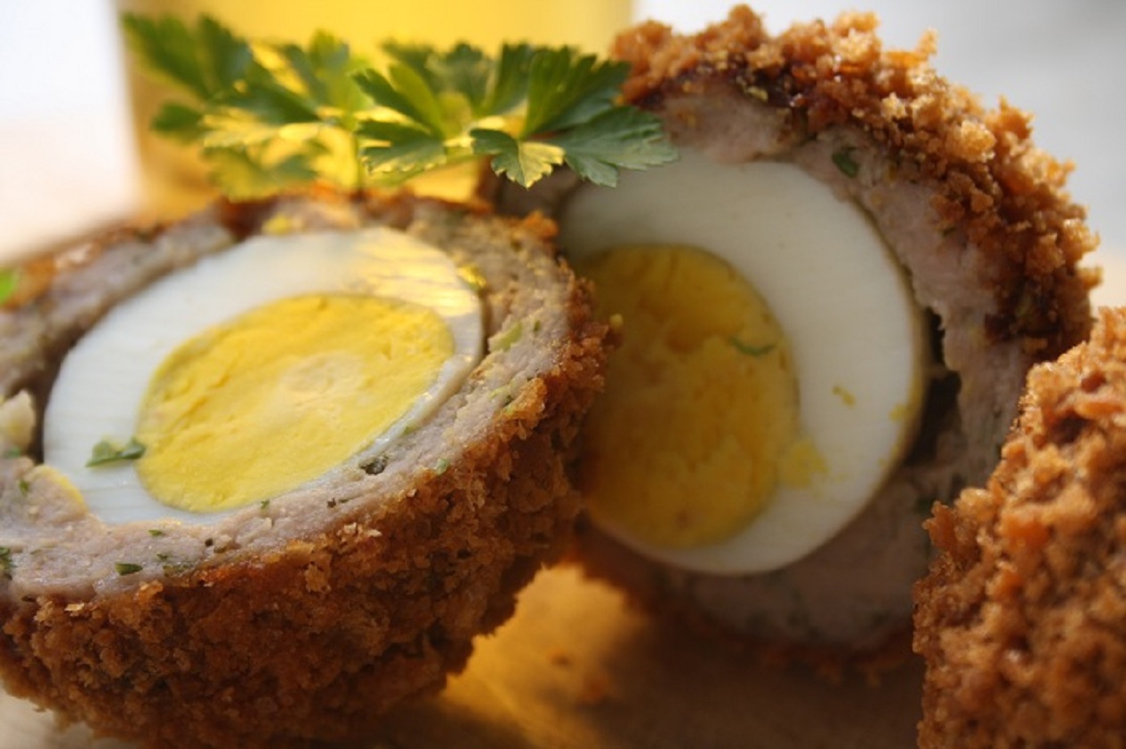 Scotch Egg on a plate.