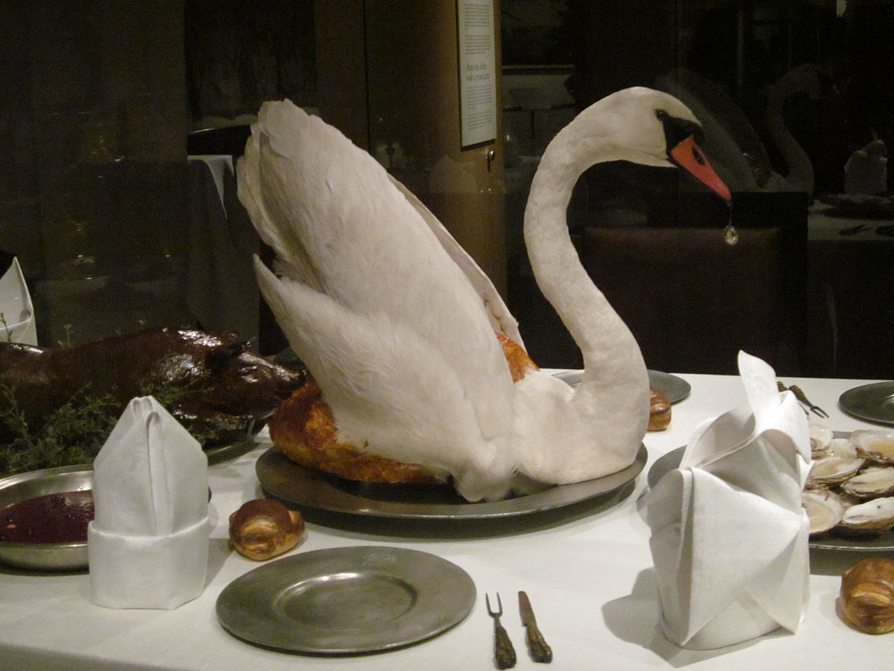 A swan in a dish.