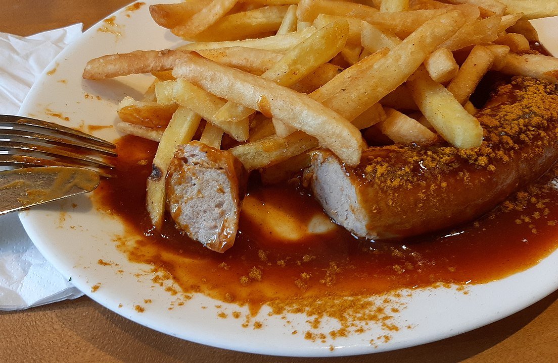 Close-up Photo of Currywurst, as ordered in Wuppertal Germany
