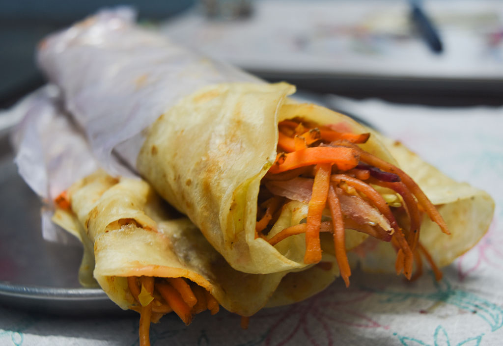Close-up Photo of Kati roll placed on a table